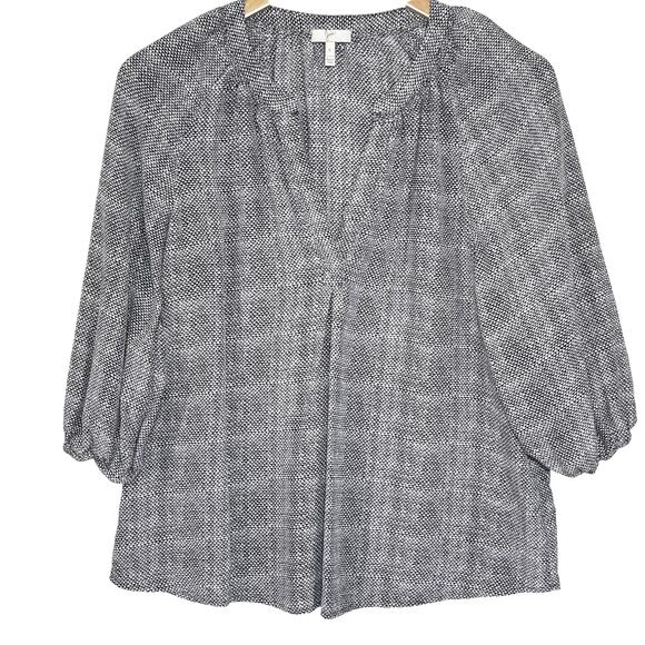 JOIE Women’s Black and White Silk Addy B 3/4 sleeve popover blouse - Picture 2 of 5